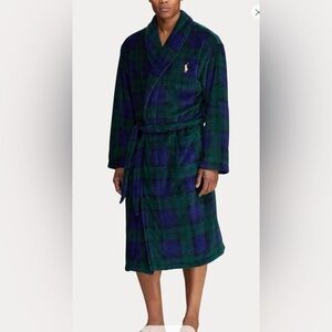 Ralph Lauren Men's Green and Blue Plaid Robe